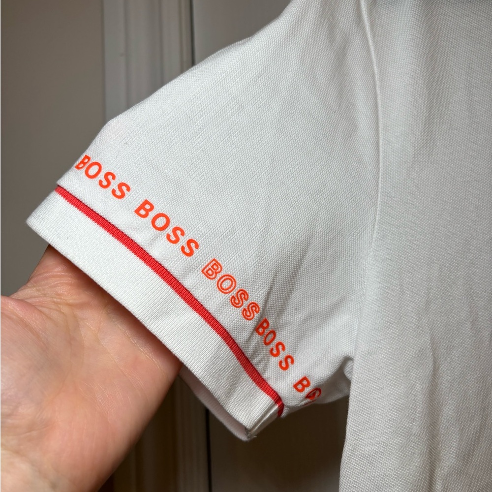 BOSS - White and Orange Polo Shirt for Men in Size L - Picture 5 of 10